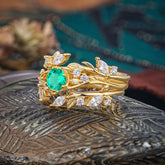 Romantic Nature-inspired 6-Prong Round Cut Emerald Stacking Ring